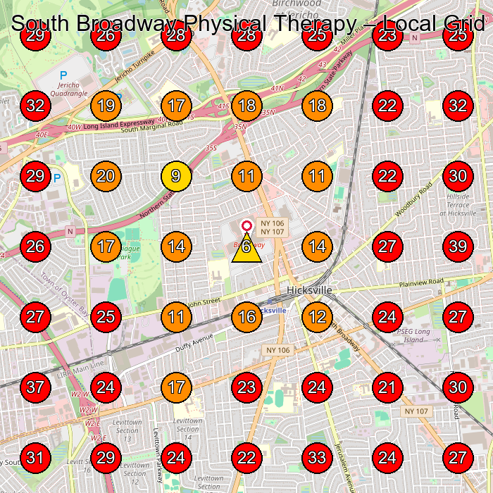 South Broadway Physical Therapy GeoGrid visibility map for Physical Therapy Clinic in Jericho